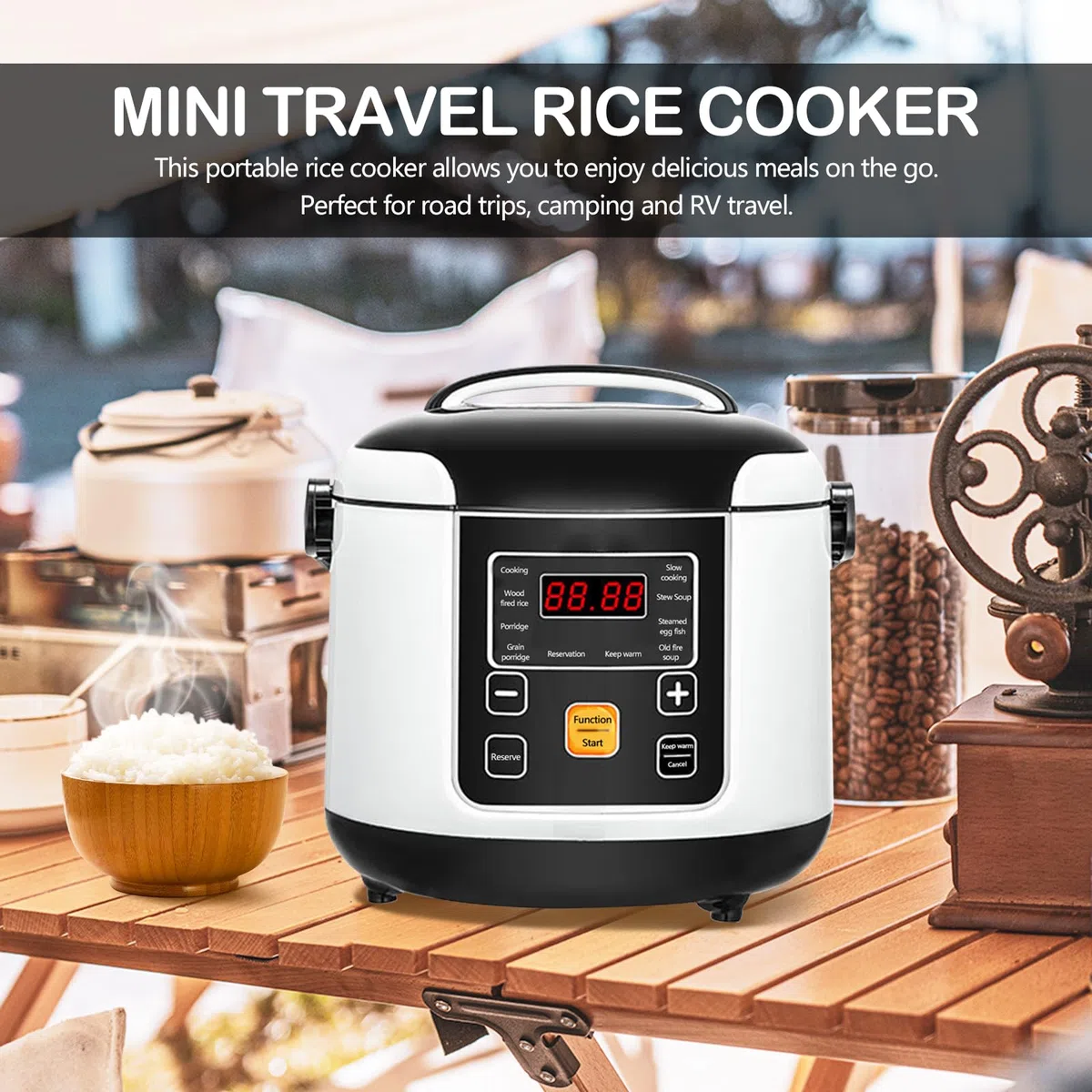 Olla Arrocera Para Coche, 200w 12v/24v Olla Arrocera PortáTil PequeñA Reserva De 24 Horas Mantener Caliente Para Cocinar Arroz Sopa Y Gachas Capacidad De 2l