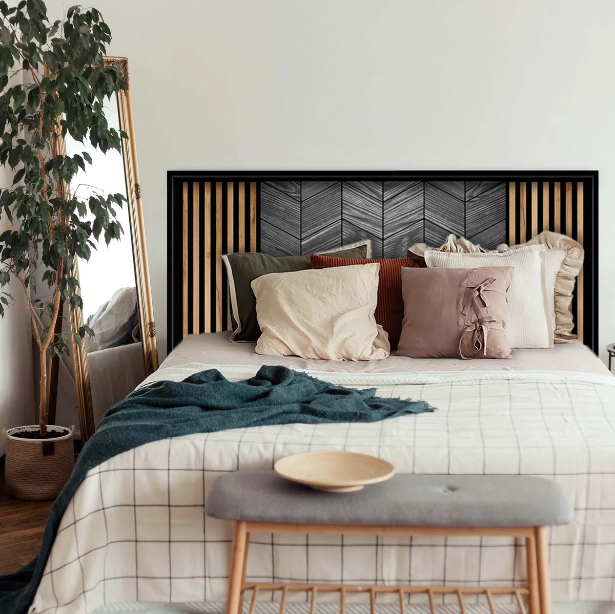 Cabecero de Cama Símil Madera, PVC 10mm, Impresión Digital, Fácil de Instalar y Duradero, 6 Medidas Disponibles (120x60 cm)