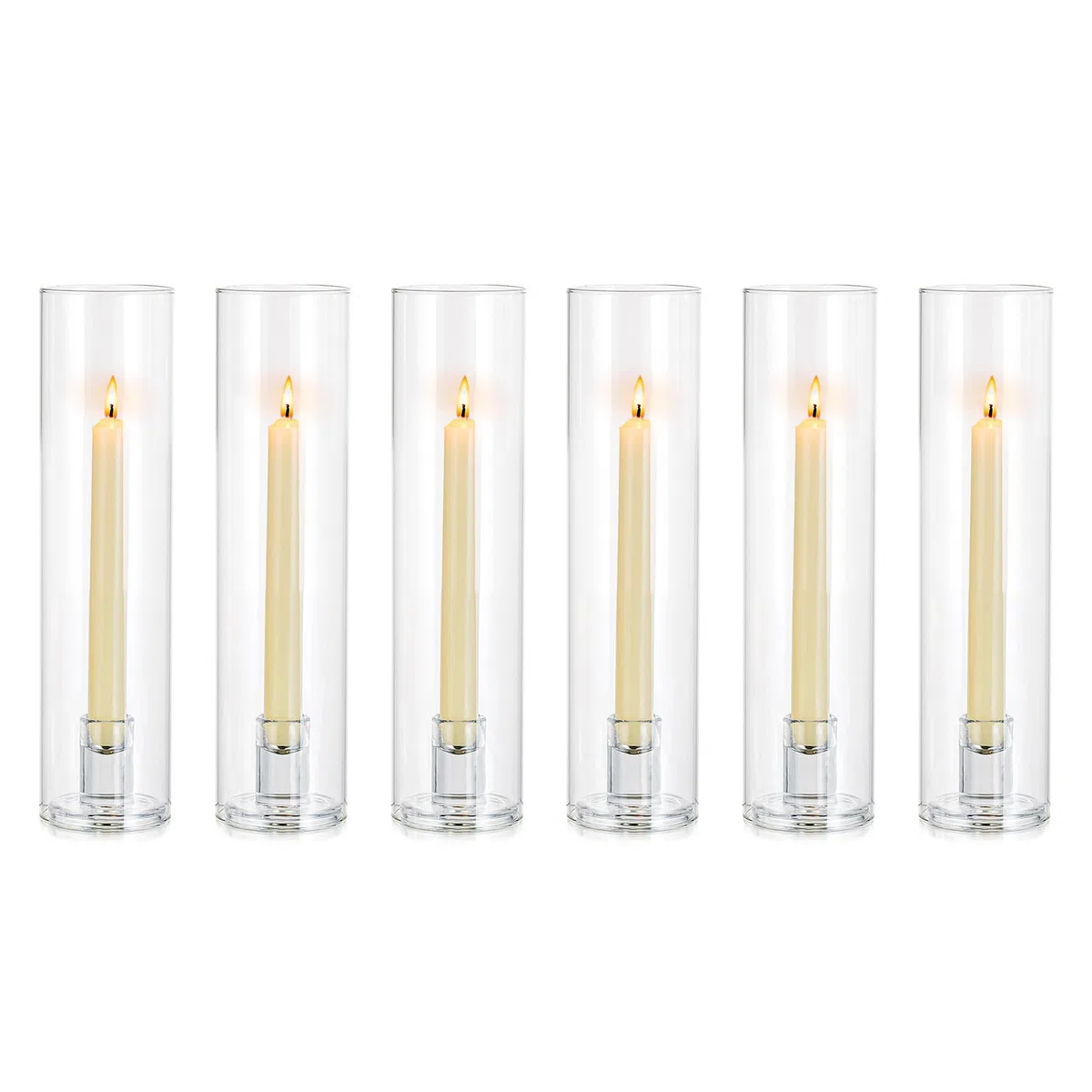 NUPTIO Huracán de Vidrio Titular de La Vela: 6 Piezas Portavelas para Velas de Candelabro, Portavelas Cilindro Alto Sin Fondo para Fiesta de Boda, Centro de Mesa, Decoración de Comedor