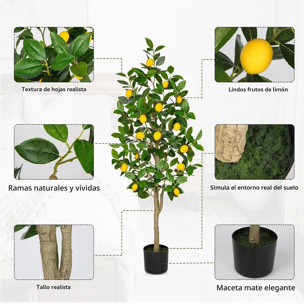 Oairse Limonero Artificial Grande 120 cm - Planta en Maceta para Interior y Exterior - Árbol de Limón para Decoración Moderna de Cuarto de Baño y Salón