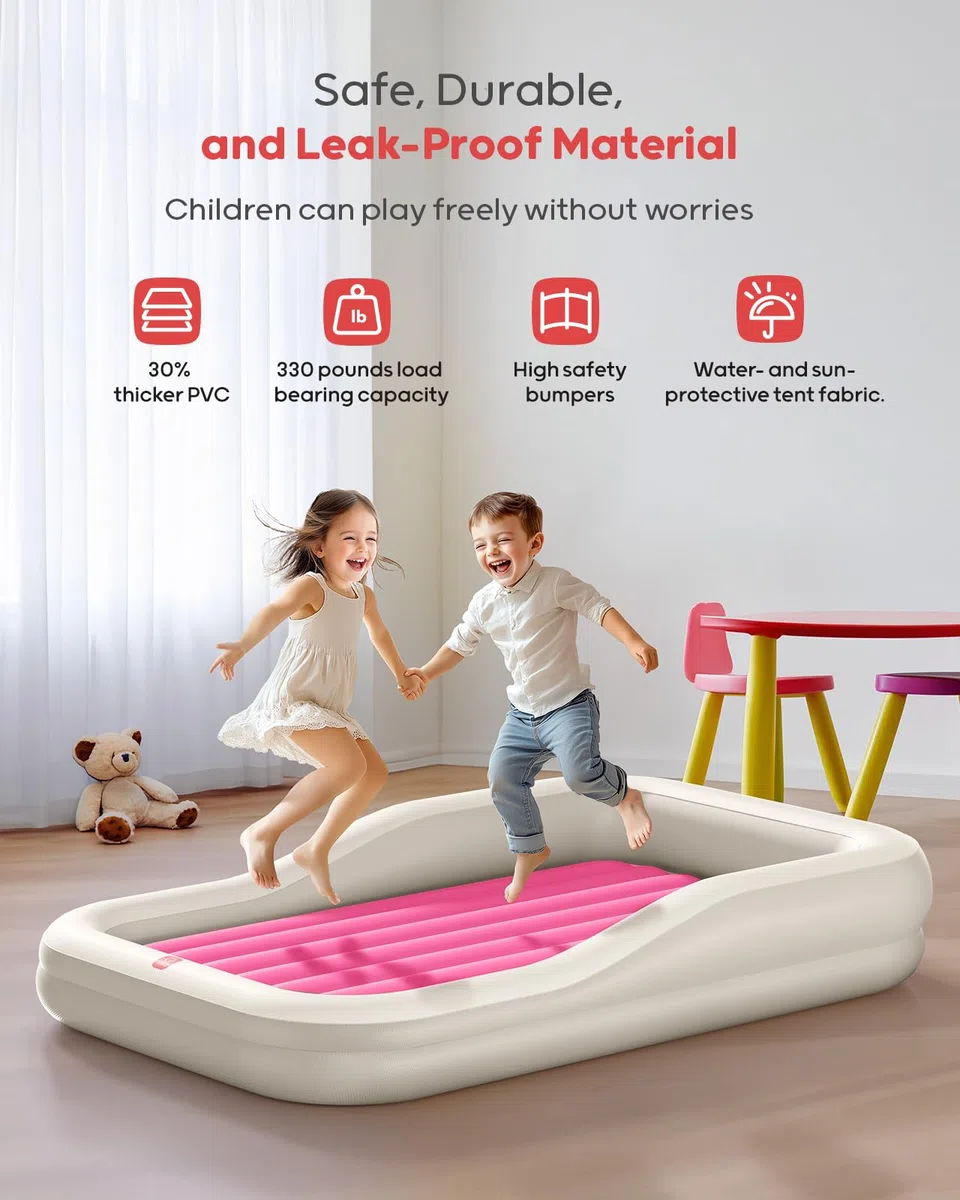 QPAU Toddler Travel Bed, color caqui y rojo