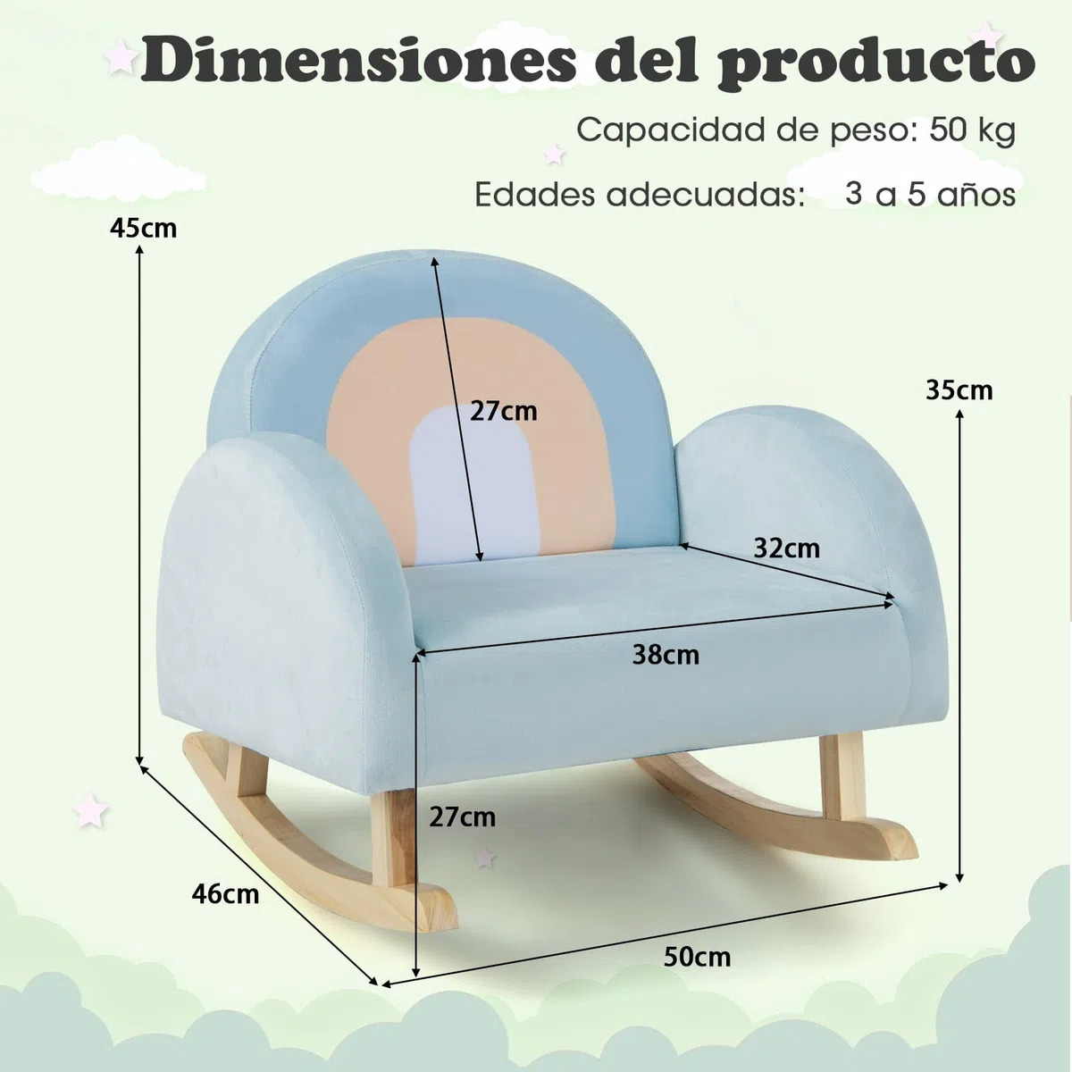 COSTWAY Sillón Infantil Mecedora, Sofá Tapizado para Niños con Estructura de Madera de Caucho Macizo y Funda de Terciopelo Suave para Guardería, Sala de Juegos, Dormitorio
