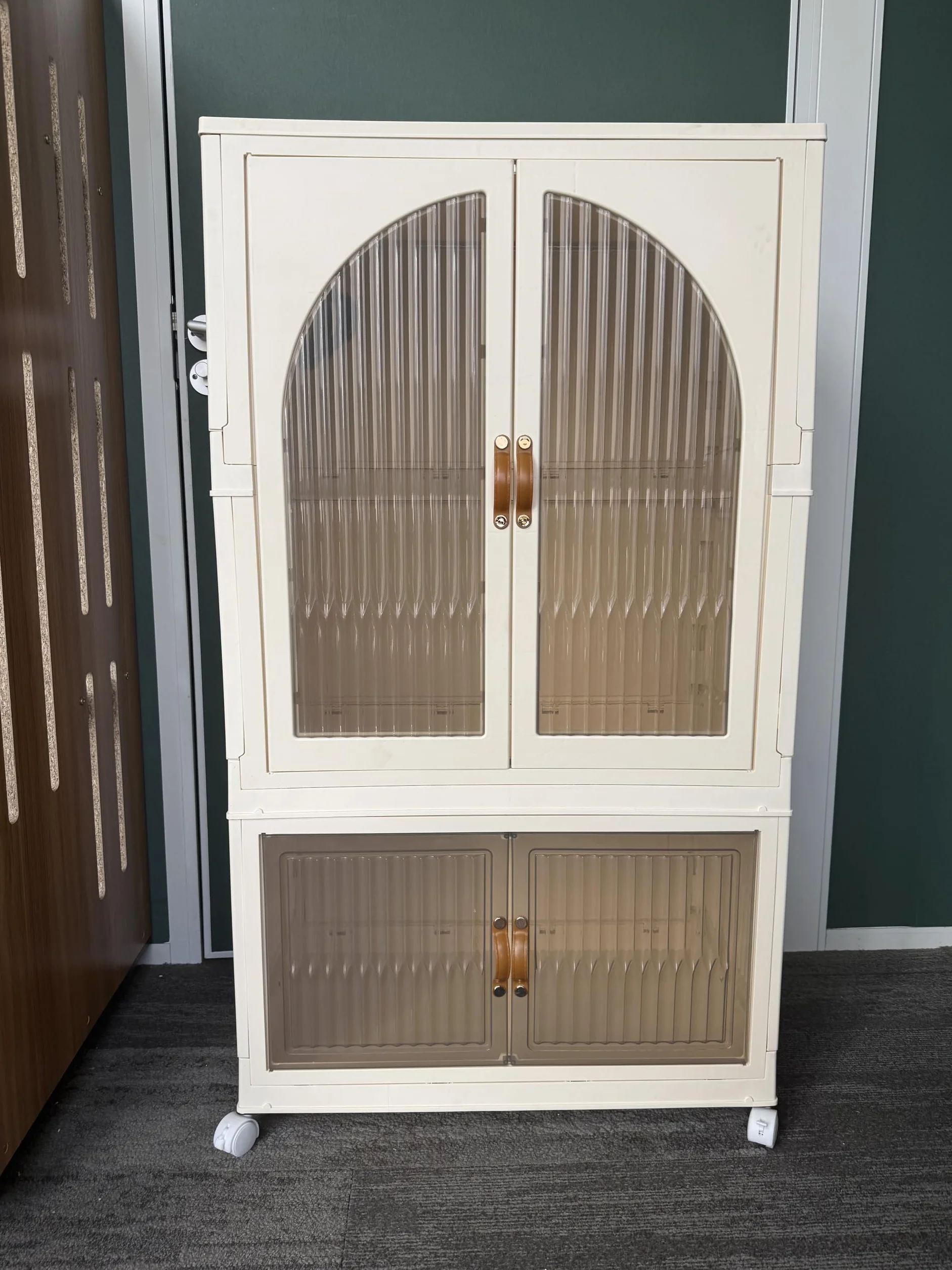 RMAN Armarios Dormitorio Plegable, 120 x 70 x 42,5 cm Cajas Almacenaje Plastico con Tapa y Ruedas Cajas Organizadoras Multifuncional Apilable para Ropa de Bebe, Juguetes y Libros, Blanco