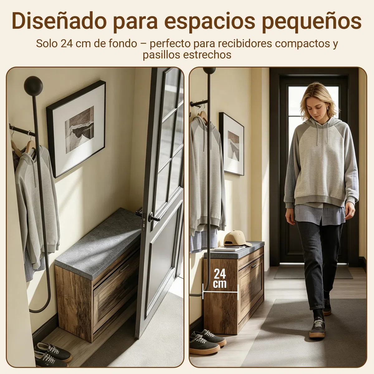 SoBuy Banco Zapatero con Asiento - Banco Almacenaje - Profundidad Ultrafina 24cm, Ideal para Espacios pequeños, Almacenamiento para Zapatos Talla 47 - FSR218-F