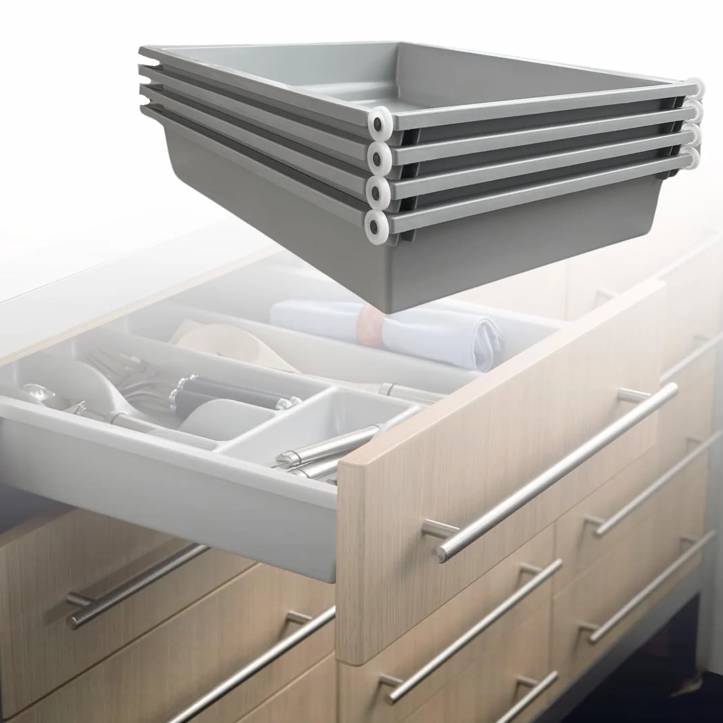 INDAUX Paquete de 4 cajones ABS lavables 100% multiusos (L. 400 mm x P. 480 mm)