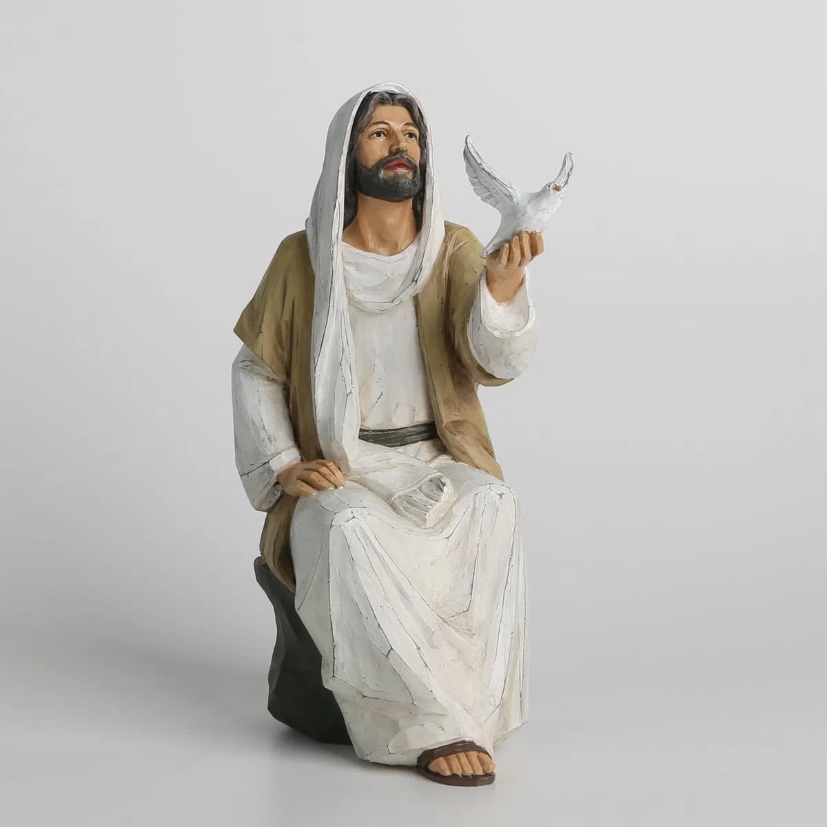 Estatua de Jesucristo con Paloma, Figura Religiosa Pintada a Mano, Estatua de Resina de Jesús sobre Roca de 7 Pulgadas para decoración Cristiana Moderna del hogar