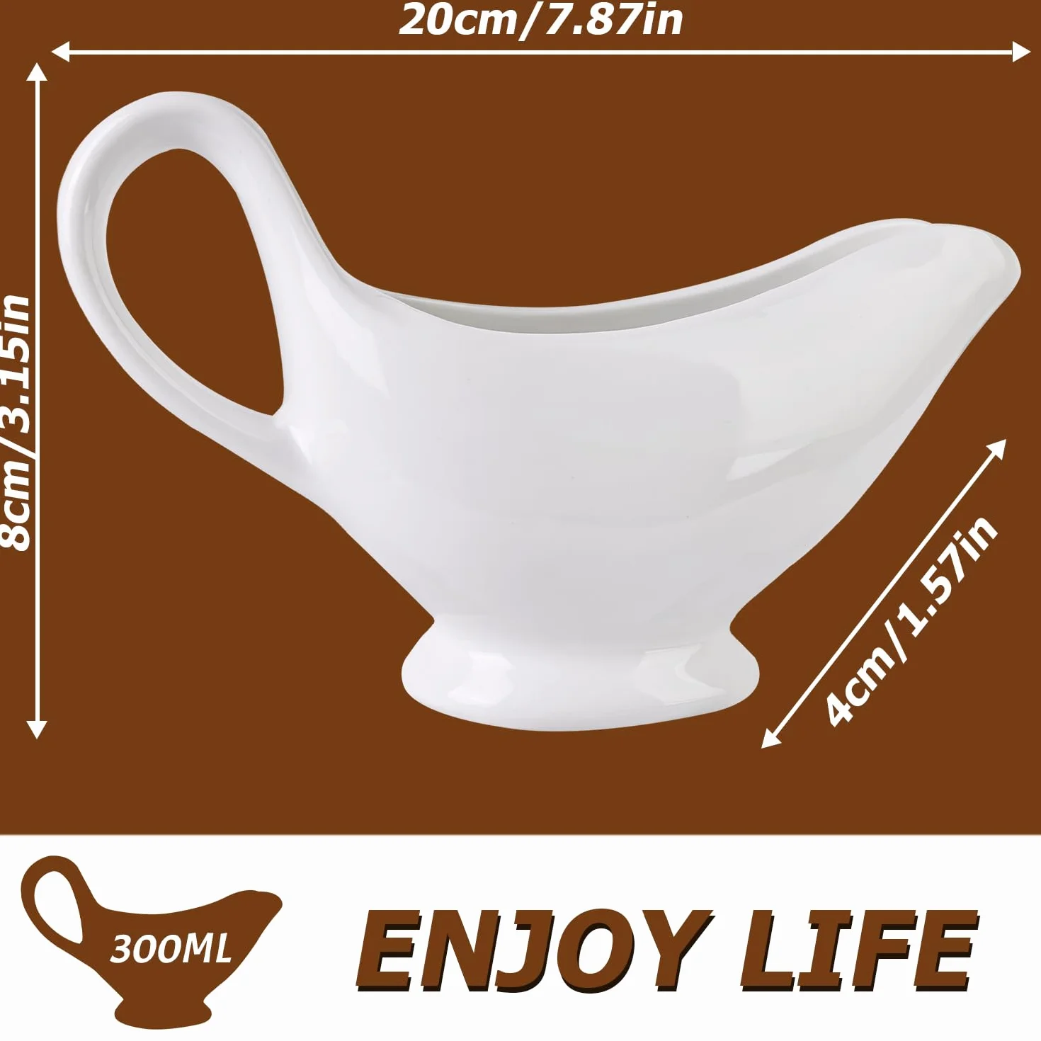 Nizirioo - Saldera de porcelana (310 ml, bote de salsa con asa, contenedor para aderezos, crema, caldo de leche, diseño elegante, gran asa