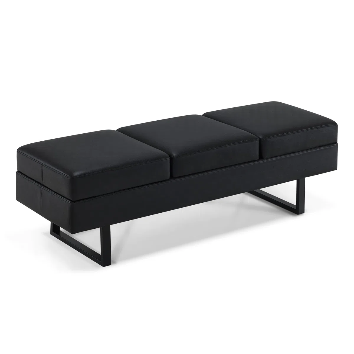 BarberPub 3 plazas para salón de SPA, Ancho 153 cm, Banco de Espera para peluquería, Acolchado para Dormitorio, de Cama para salón, mobiliario de peluquería W513 (Negro/Cuero sintético)
