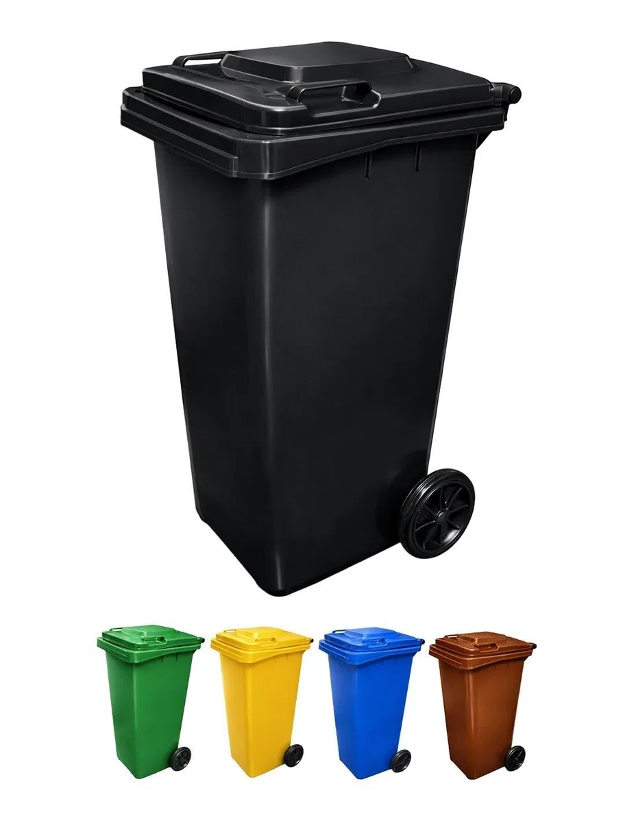 JARDIN202 - Contenedor de Basura Reciclables de Colores con Ruedas 240L | 240 L (Negro)