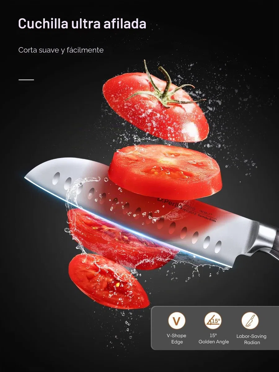 Juego de Cuchillos de Cocina 16 piezas, D.Perlla Cuchillos Cocina Profesional, Hecho de Alemán hoja de Acero Inoxidable | Bloque de Madera | Negro