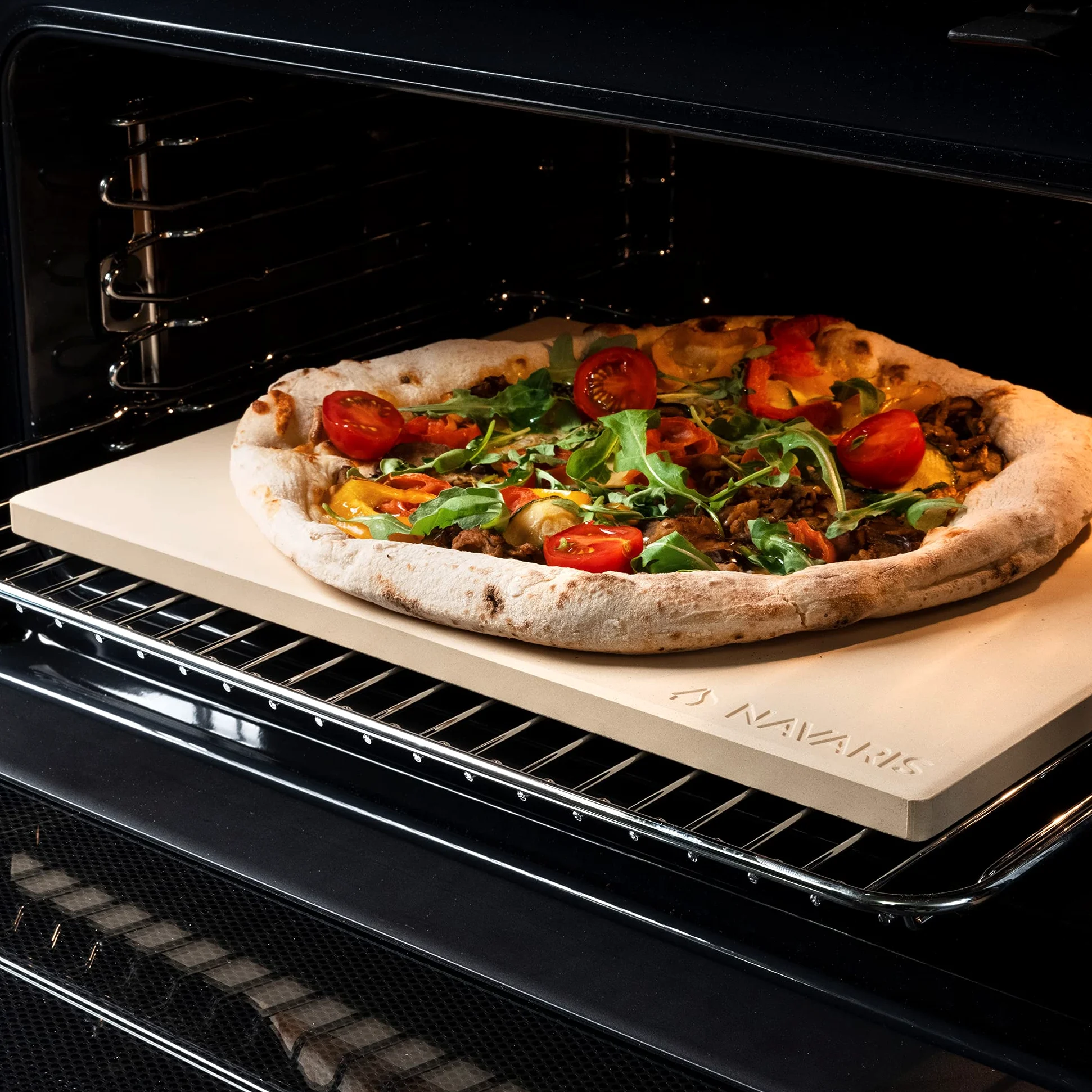 Navaris Piedra para pizza de cordierita - Piedra para horno rectangular para pizza o pan - Bandeja para parrilla barbacoa o grill - XL 38 x 30 x 1.5CM