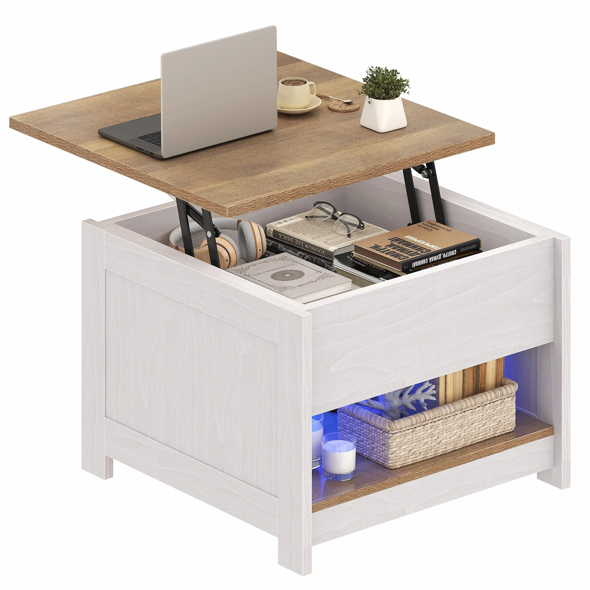 YITAHOME Mesa Centro Elevable con Estante, Mesita de Salón Cuadrada Mesa Café Moderna para sofá, Dormitorio, 60 x 60 x 45 cm