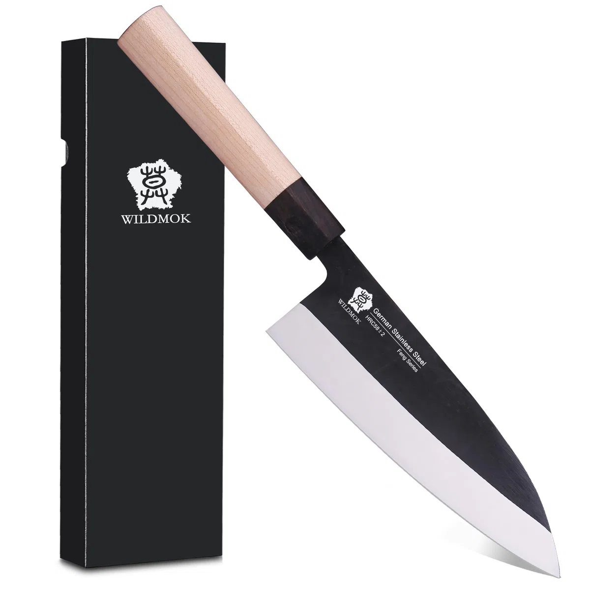 WILDMOK Cuchillo Deba de 7 pulgadas – Cuchillo asiático Usuba Sashimi de salmón con hoja de acero inoxidable alemán y mango de madera tradicional