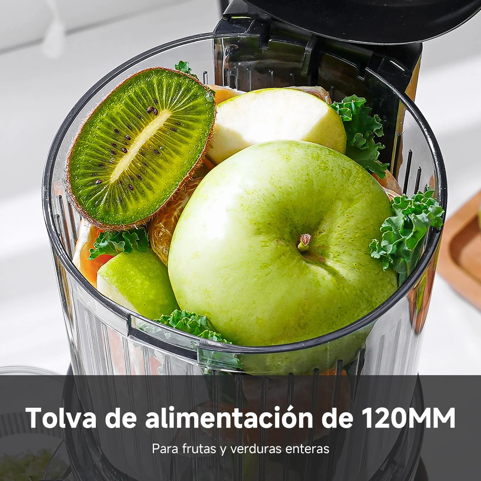 AMZCHEF Sin Preparación 120MM Slow Juicer - Limpieza Rápida Licuadora Prensado en Frio - Extractor 2L capacidad para verduras y frutas enteras [Clase de eficiencia energética A+++]