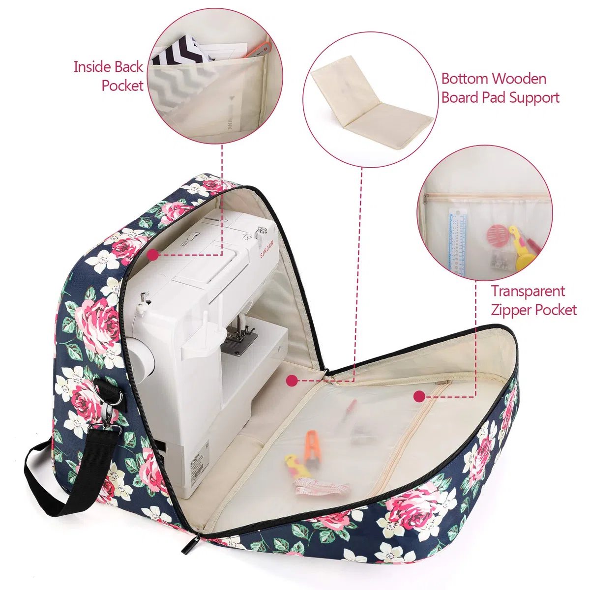 Teamoy Bolsa para Máquina De Coser, Almacenamiento De La Máquina De Coser con Protectores Inferiores De Madera por Maquinas De Coser Y Accesorios,Azul