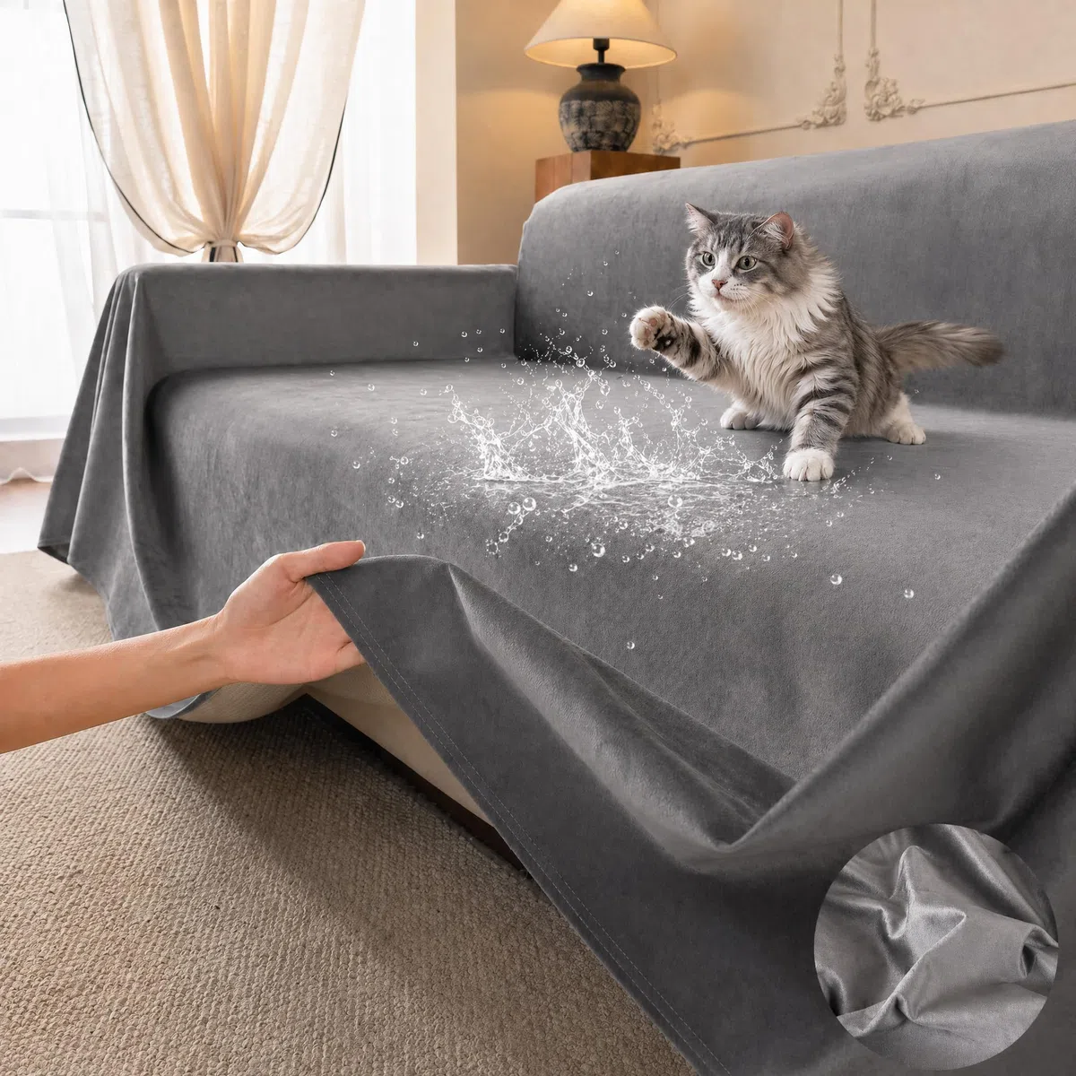 Loiion Protector Funda Sofa Cómodo y Suave, Funda Antiarañazos Gatos Sofa, Fundas Sofas 3 y 2 Plazas, Impermeab Cubierta de Sofá, Antideslizante Antimanchas Fundas Protectora de Sofá Gris 300x180cm