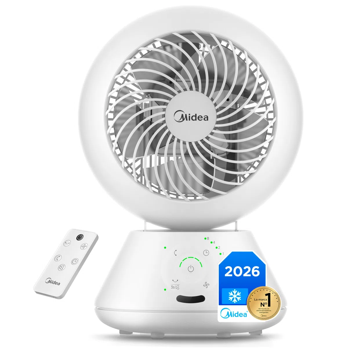 Midea Ventilador de Mesa Silencioso de 5 Velocidades con Mando a Distancia - Ventilador Pequeño Portatil con Oscilación Automática 120º + 105º, Temporizador de 15 horas - Alcance de hasta 15 metros