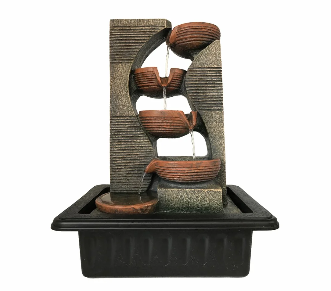 Fuente de Interior de Dehner, Cuencos de Piedra con iluminación LED, Aprox. 40 x 23 x 31 cm, polirresina, Gris/marrón.
