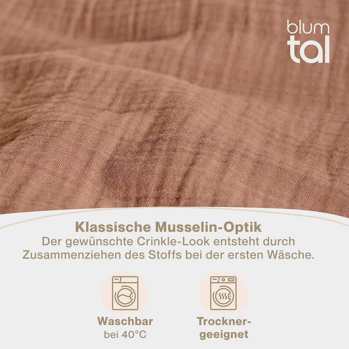 Blumtal Ropa de Cama Muselina 135x200 cm, Funda de Edredón y Almohada 80x80, Oeko-Tex Certificado Algodón Cobre