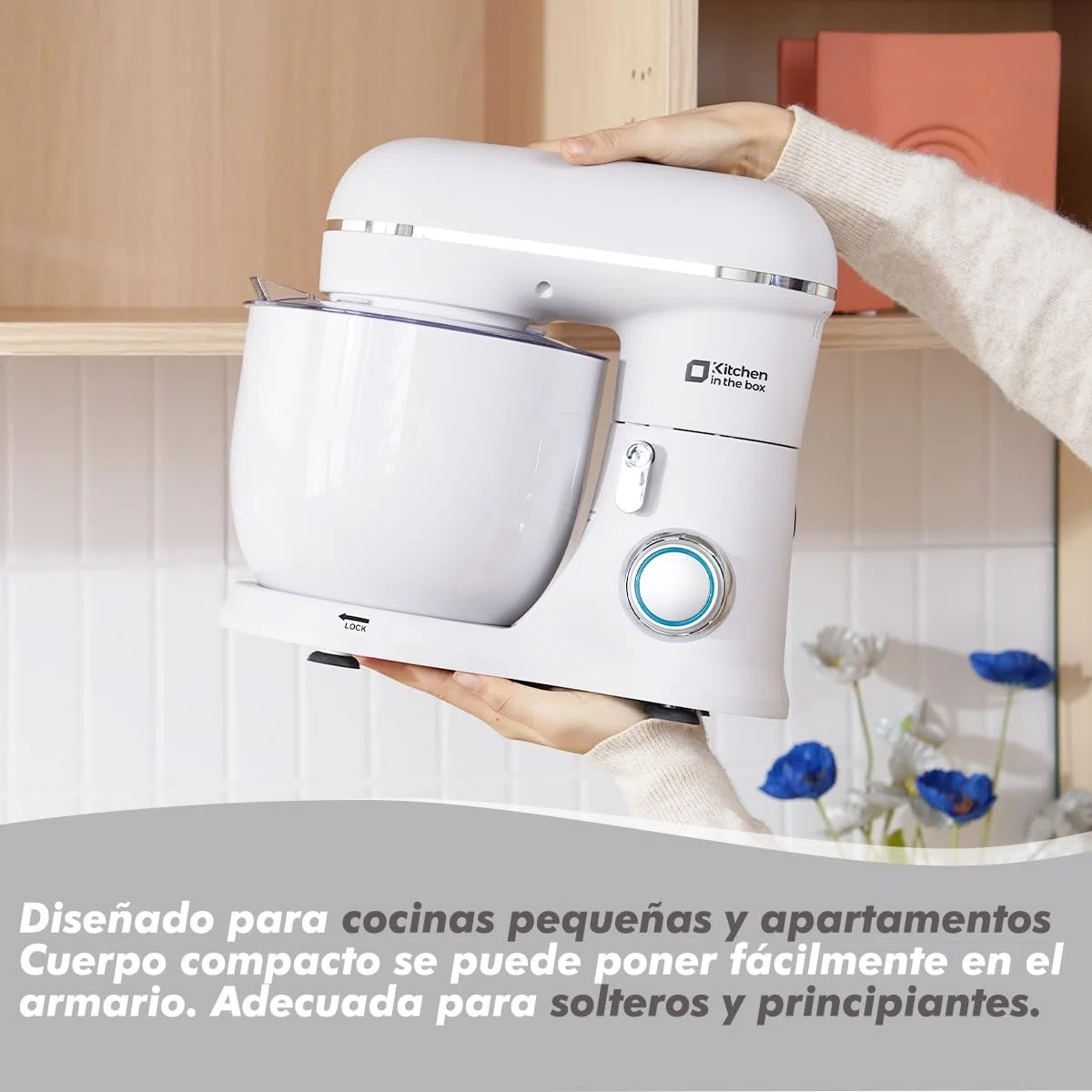 Kitchen in the box Batidora Amasadora, Pequeña Amasadora de Pan con 2 Boles de 3,5 L, 10 Velocidades, Robot de Cocina Ligero con Batidor, Gancho Amasador y Batidora Mezcladora (Blanco Glaciar)