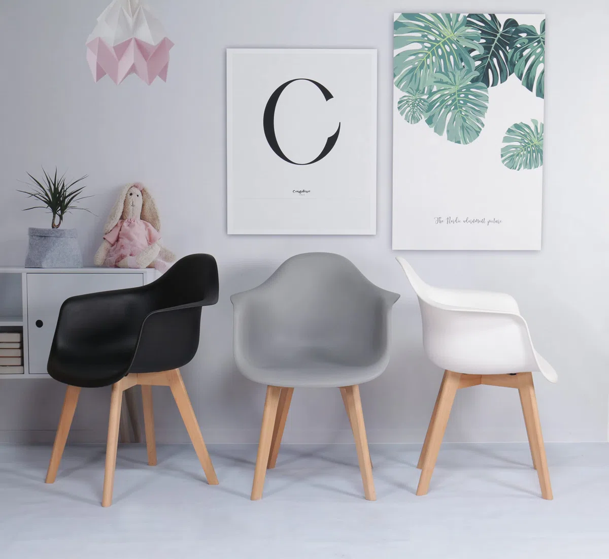 Pack de 6 Sillón Tower Silla de Comedor Silla Escandinava, Pata Madera de Haya, Estilo Nórdico (Blanco+Negro+Gris)