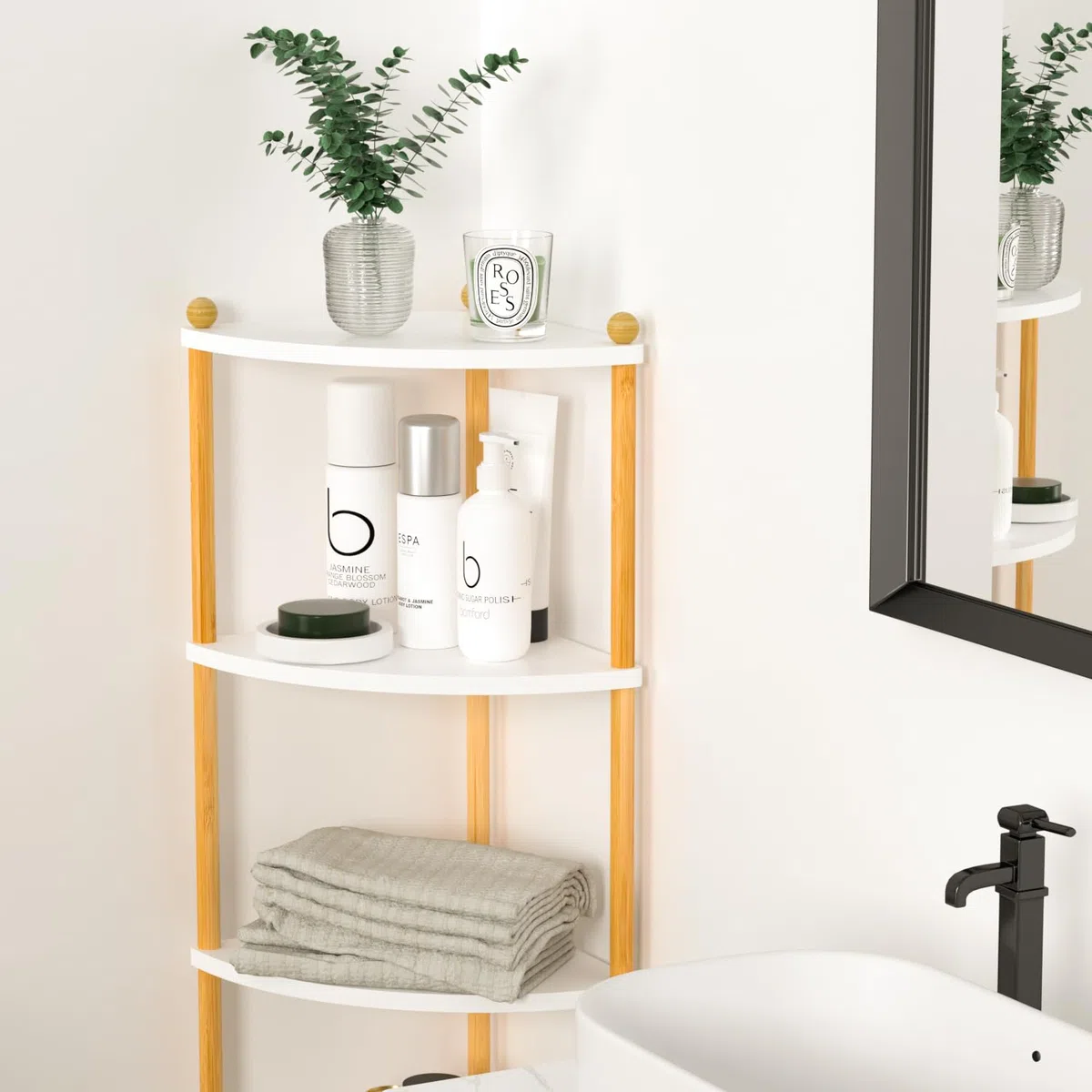 EstanterÍa de Esquina de 5 Estantes, Estanteria Esquinera de Madera, Estante Abierto para Cocina Sala de Estar Dormitorio Espacios pequeños Pasillo Oficina