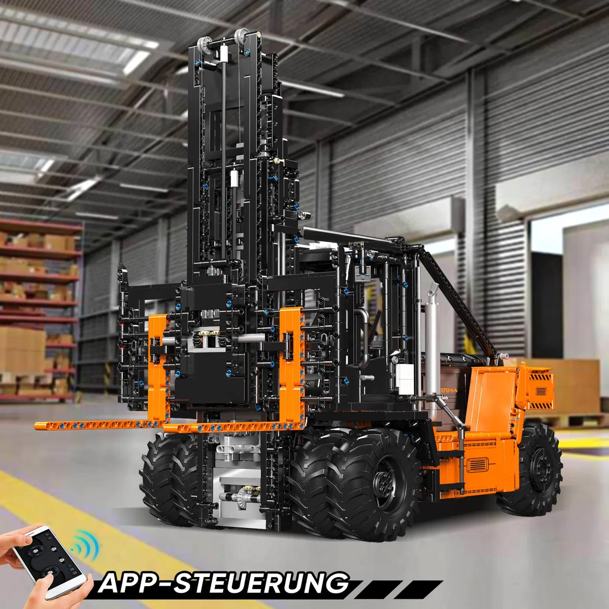 Mould King 17044 Carretillas Elevadoras Resistentes a Escala 1:6 para Adultos con Detalles auténticos, RC controlado por aplicación (Naranja, 4579+ Piezas)