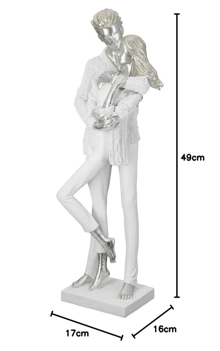 GILDE Escultura de Resina Blanca Mate metálica, par, 46 cm de Alto, 15 cm de Ancho, 13 cm de Profundidad