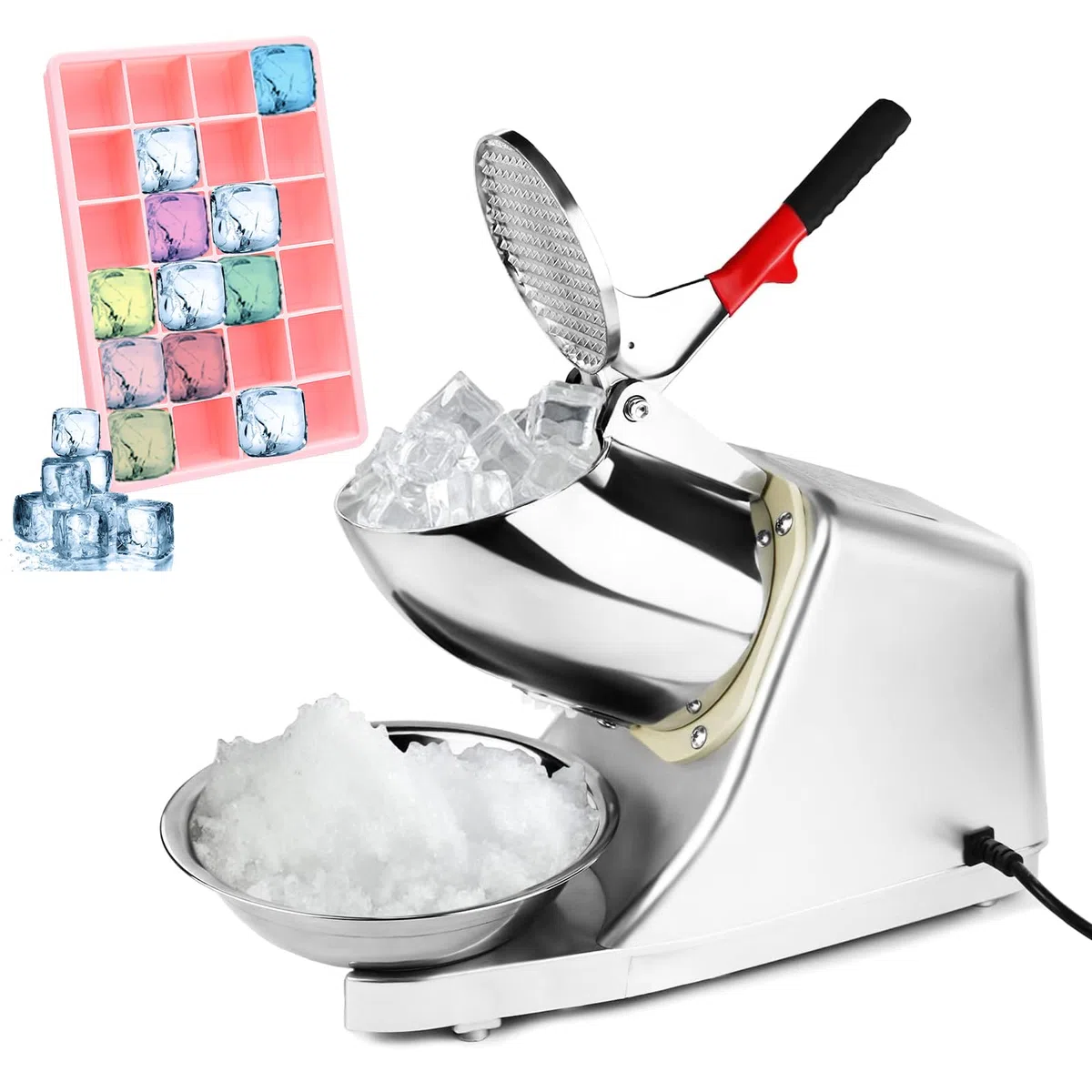 Broyeur à Glace Electrique,Machine à Glace pilée 300 W, 220 V-240 V,Snow Cone Maker Machin Volume de Glace concassée 65 kg/h,Convient à de commerce et de ménage(plata)