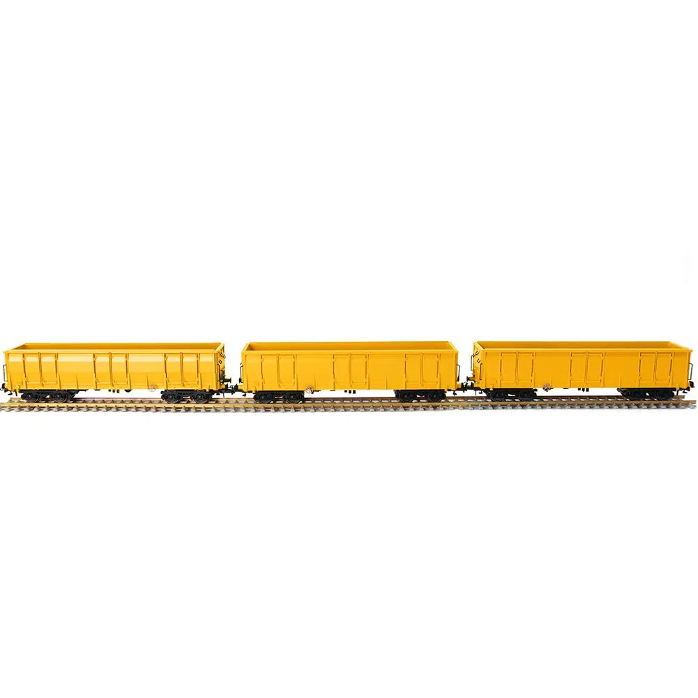 Evemodel 3 vagones de ferrocarril de calibre HO 1:87 abiertos, color amarillo