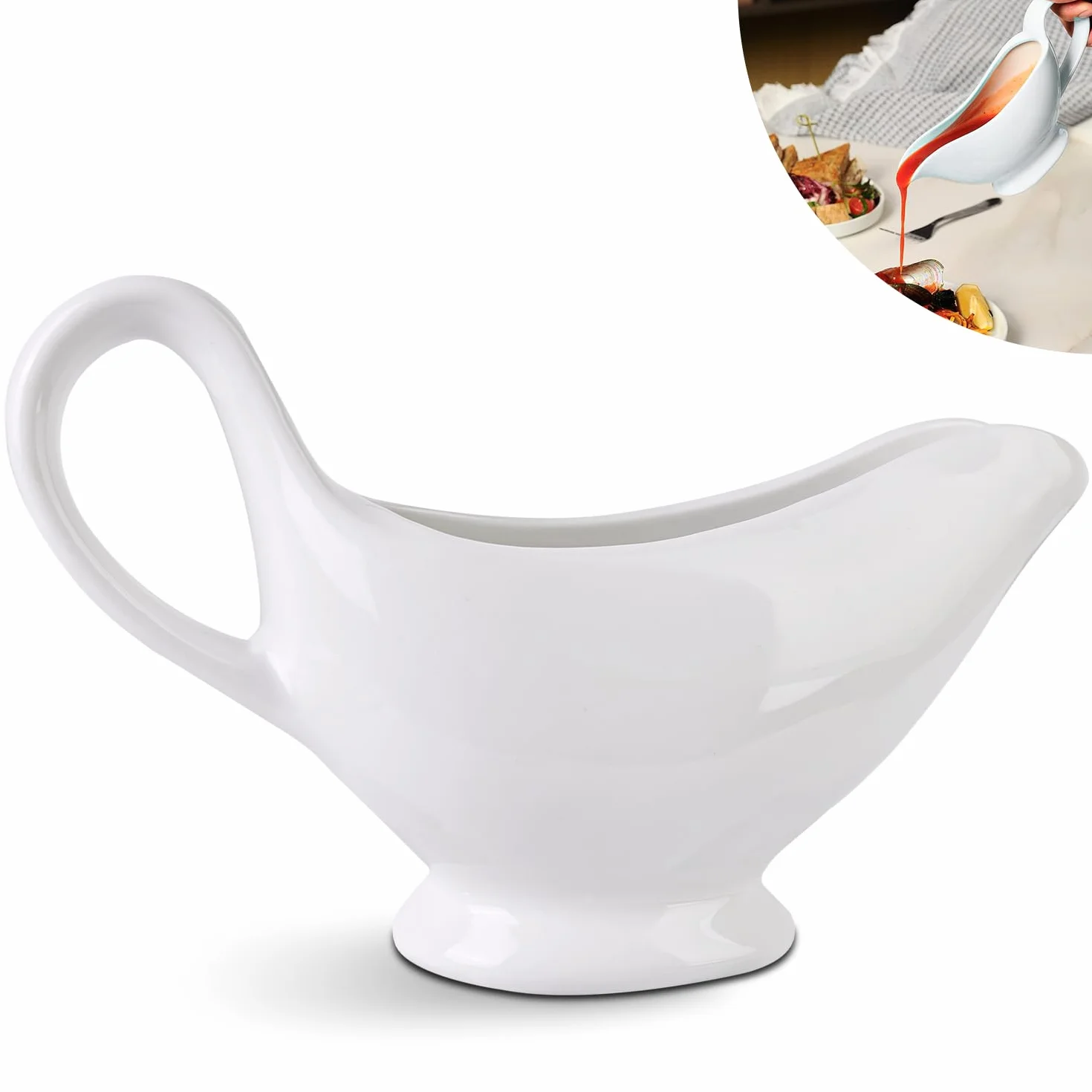 Nizirioo - Saldera de porcelana (310 ml, bote de salsa con asa, contenedor para aderezos, crema, caldo de leche, diseño elegante, gran asa