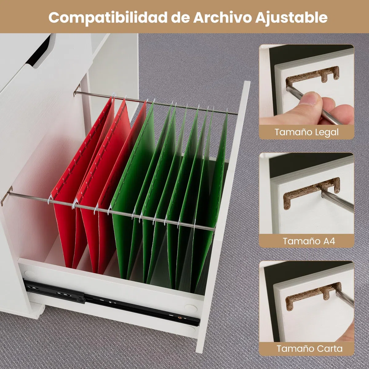 COSTWAY Cajonera con Ruedas, 3 Cajones, Cajoneras Escritorio con Estante Ajustable, Mueble Archivador Oficina, Carta, A4, Tamaño Legal, 81 x 40 x 66,5 cm (blanco)