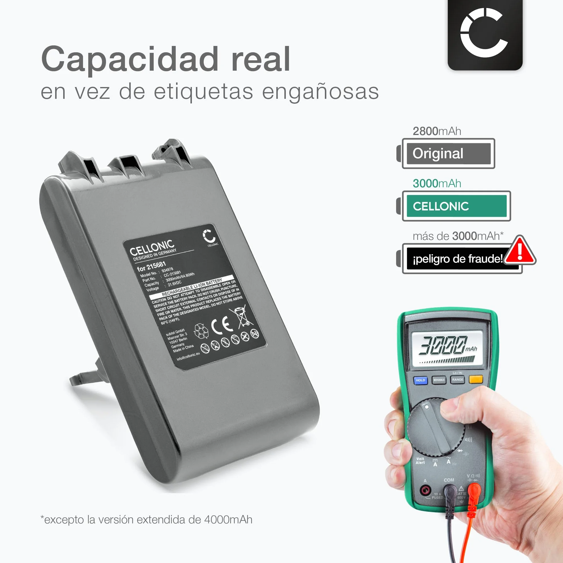 CELLONIC, Batería para Aspiradora Compatible con Dyson V8 Absolute, 215681, VE6 Type B (21.6V, 3000mAh) - Batería con Tornillos