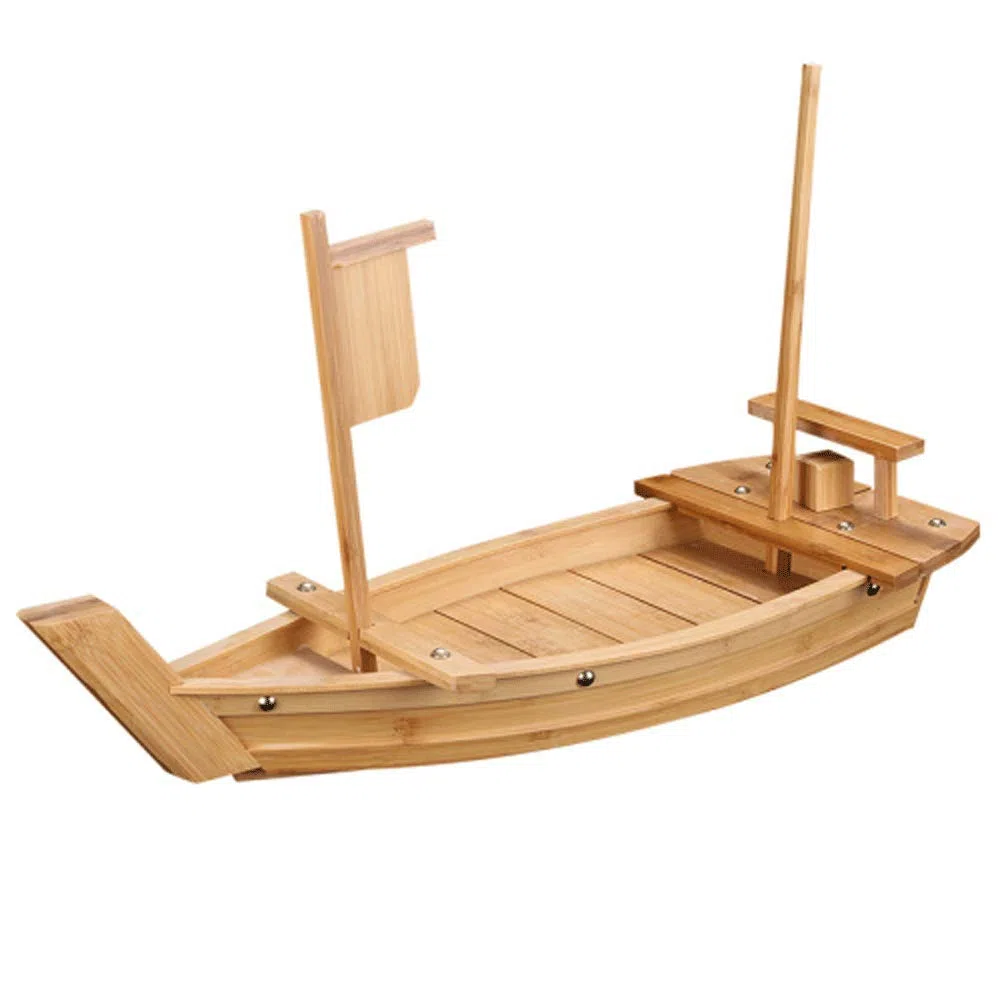 Bandeja de madera para servir barco de sushi, plato de sushi de 24 pulgadas para restaurante u hogar, bandeja de sushi de gran tamaño para servir platos de barco para restaurante (61 cm)