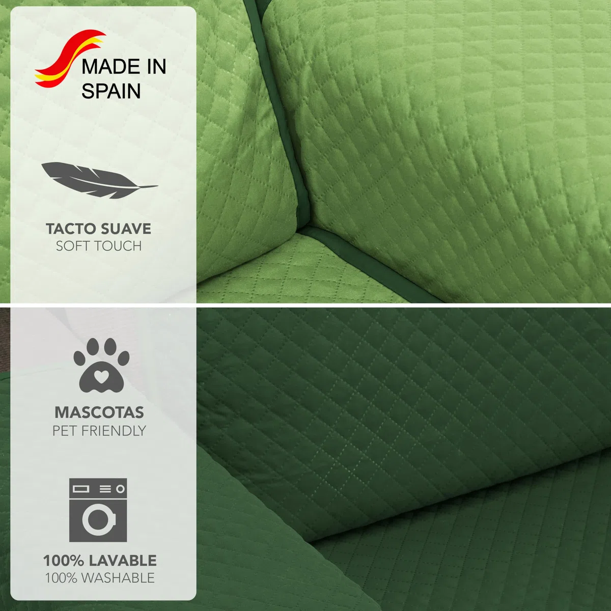 Martina Home Cubre Sofa Acolchado, Verde/Botella, 3 Plazas (Diamond)