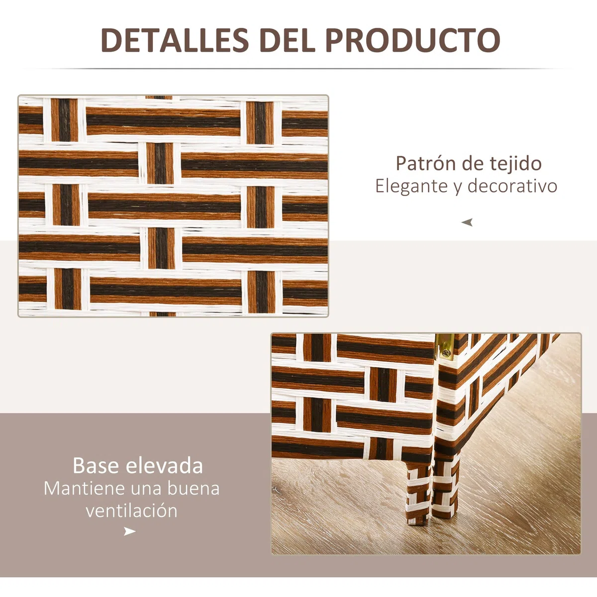 HOMCOM Divisor de Habitación de 4 Paneles Biombo Plegable 180x180 cm Separador de Ambientes Decoración Elegante para Dormitorio Salón Cocina Marrón Blanco