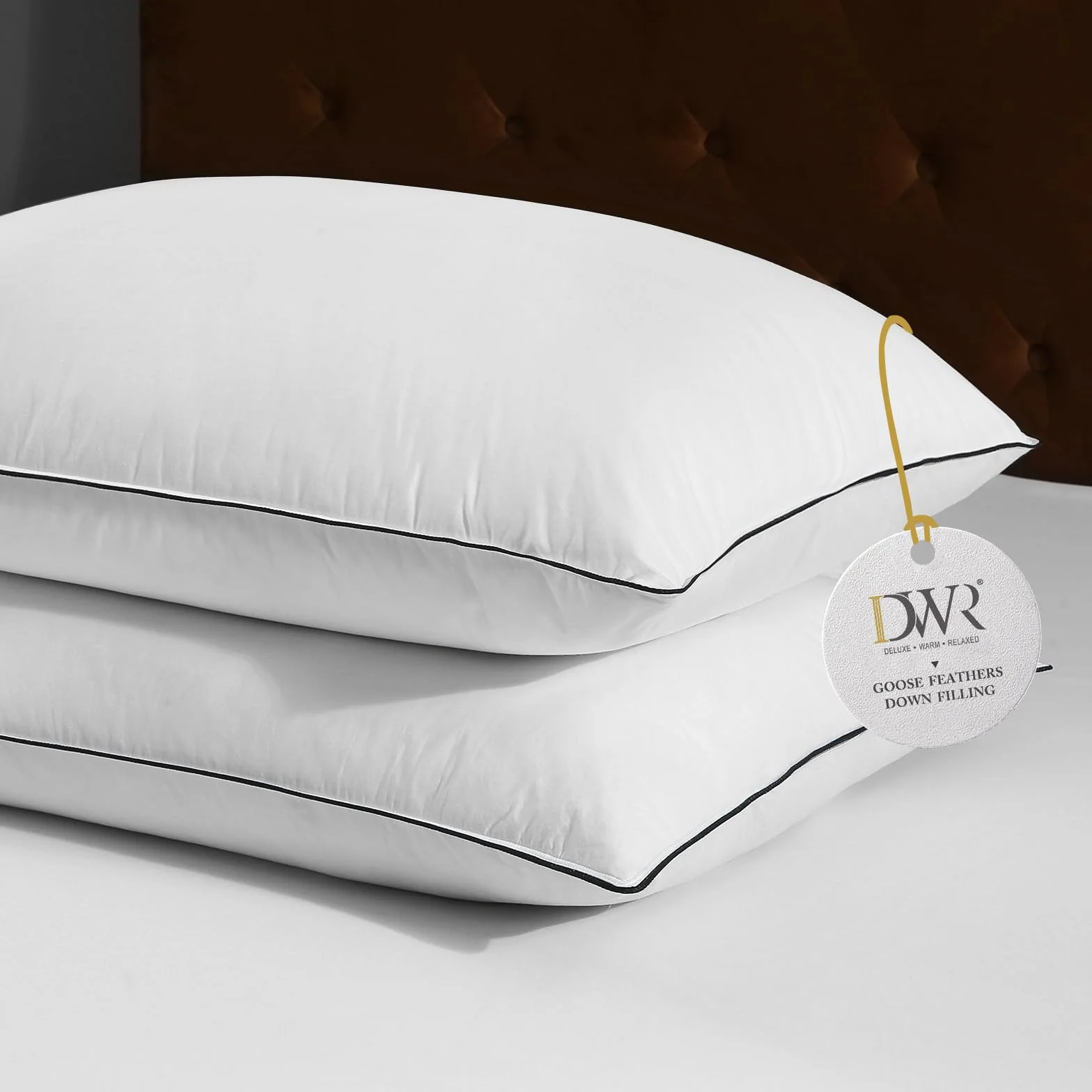 DWR Almohadas de Plumas y Plumón de Ganso,Paquete de 2 Lujosa Plumón de Plumas Orgánico Almohadas, Diseño de 3 Habitaciones, Relleno de Pluma de Ganso, Lavable a Máquina,Blanco 40x80cm