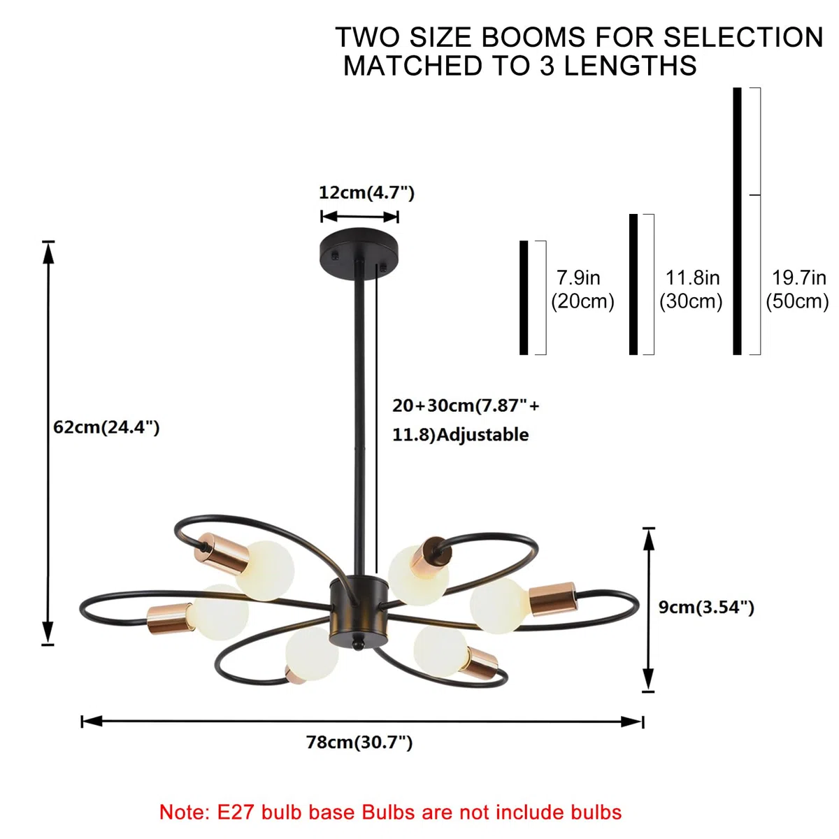 Qcyuui Lámpara de araña Sputnik de 6 luces, lámpara de techo moderna, lámpara colgante de metal de 60 vatios, candelabro de altura ajustable para cocina, comedor, sala de estar, dormitorio, negro