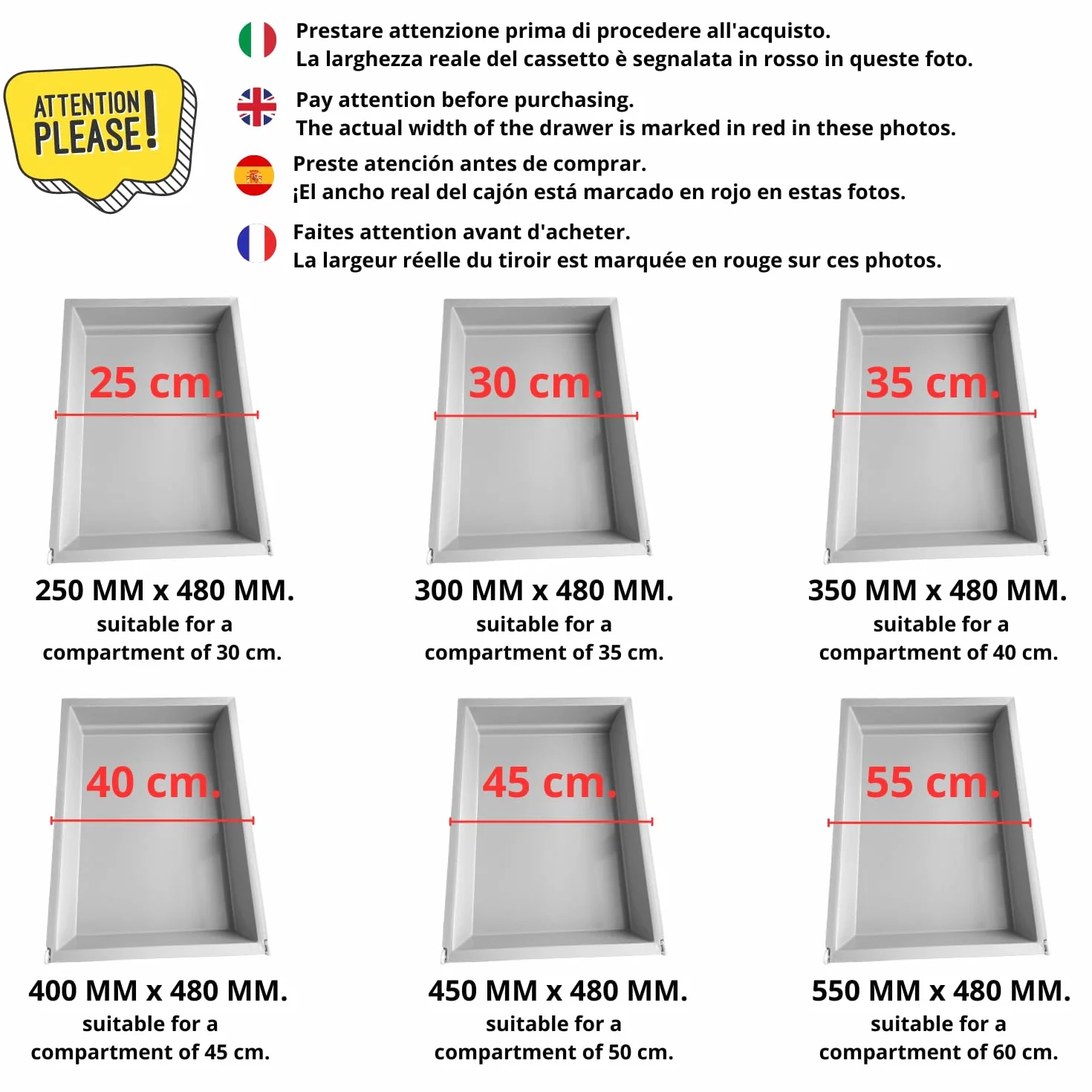 INDAUX Paquete de 4 cajones ABS lavables 100% multiusos (L. 400 mm x P. 480 mm)