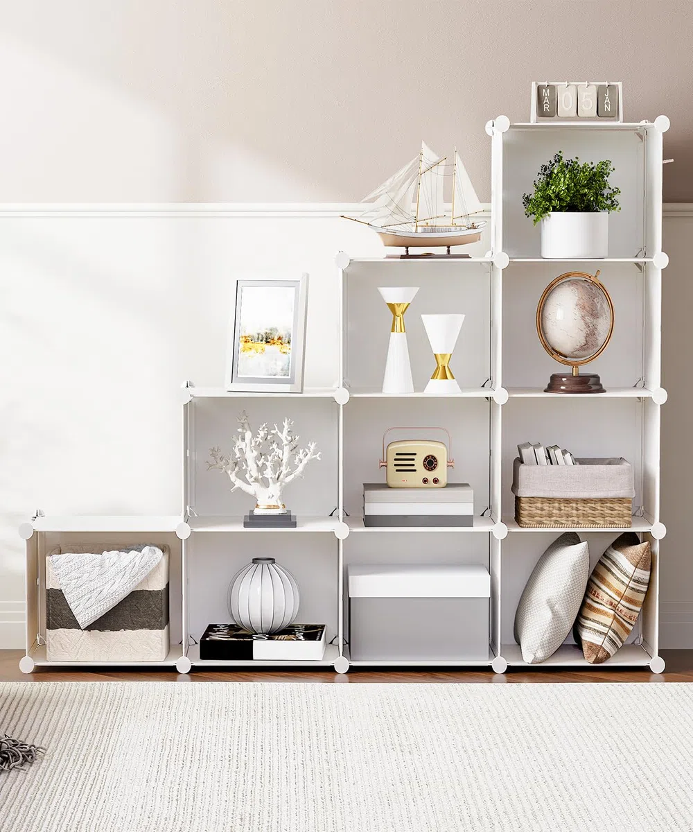 HOOBRO Mueble Zapatero, 10 Compartimentos, Modular Zapatero, Estantería de Plástico, con Puerta, Compartimento 40 x 30 x 30 cm, para Salón, Pasillo, Entrada, Dormitorio, Blanco EWT210SC01