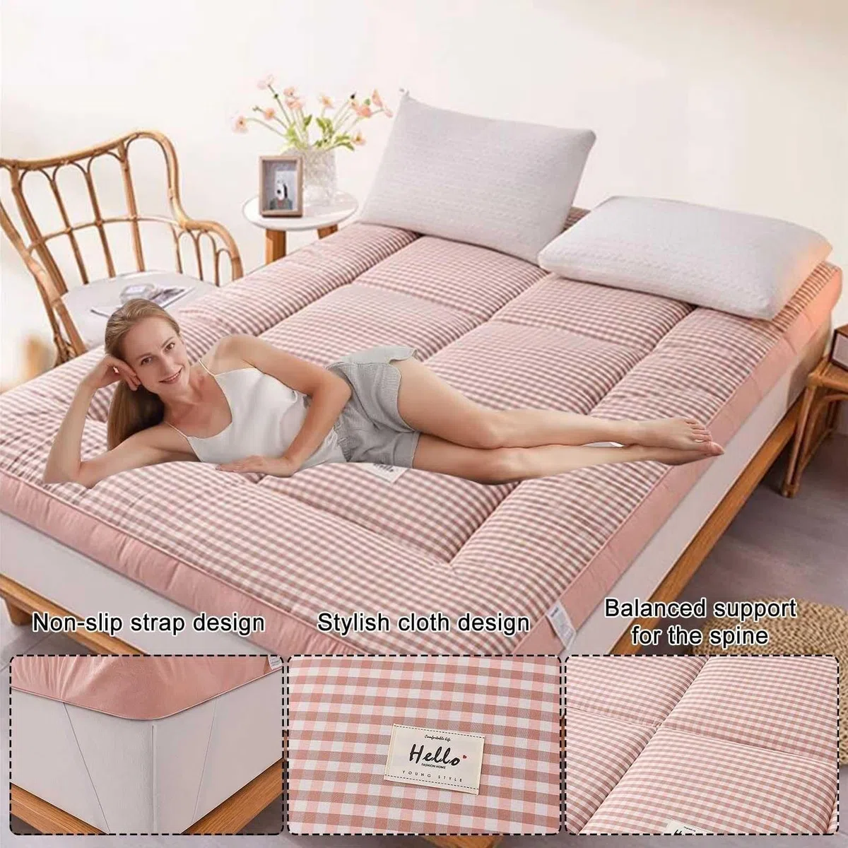 Colchón de futón japonés, colchón Plegable, colchón Enrollable, tapete de Tatami, Almohadilla para Dormir Plegable Gruesa aplicable al Dormitorio/salón/Alfombra de Piso(Pink,100x190cm)