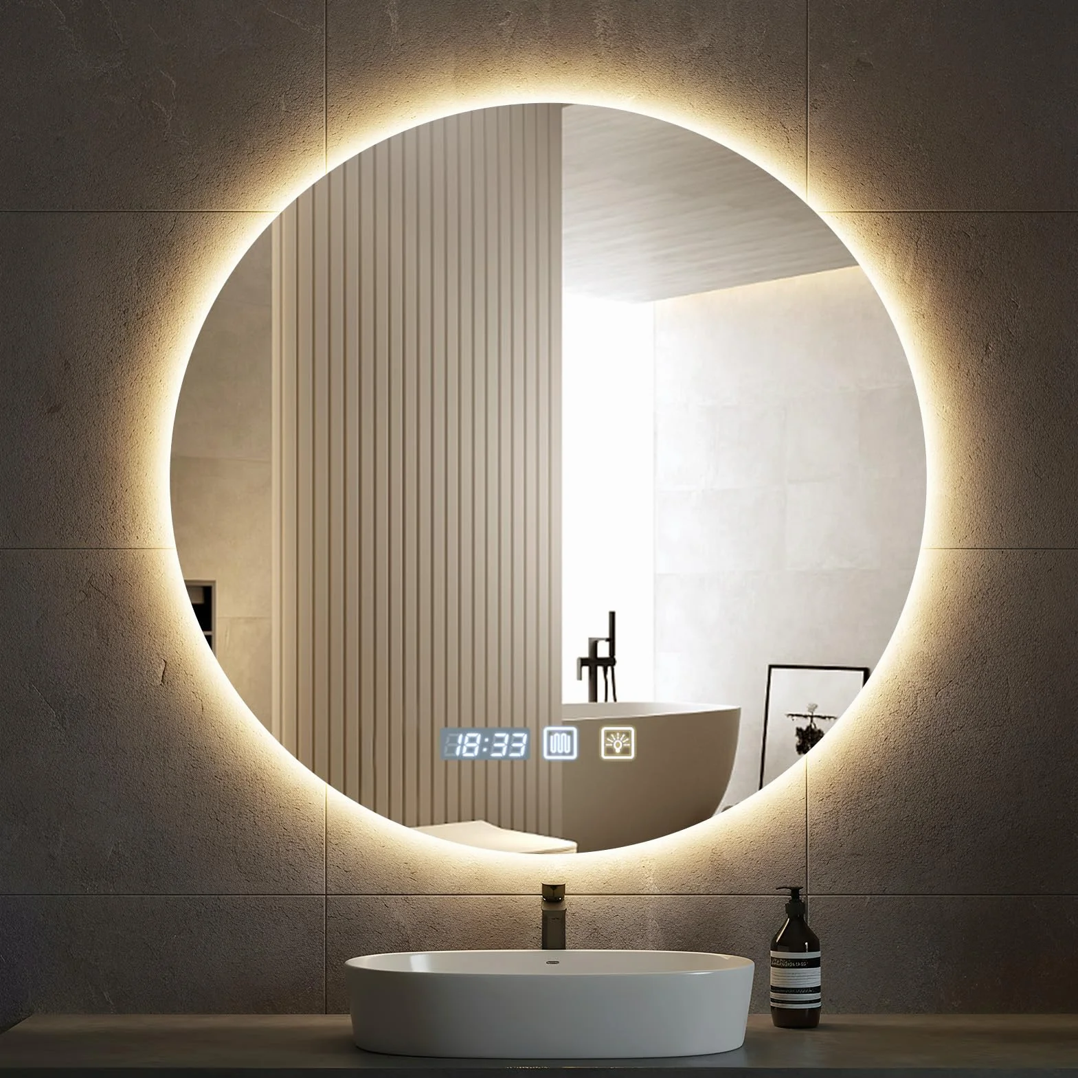 Sararoom Espejo Baño con Luz 60cm, Luces de Baño Espejos de Pared con Reloj, Función Antivaho, 3000K/4000K/6500K, Regulable, Memoria, Cristal Templado HD, IP44 Espejos de Tocador LED Retroiluminado