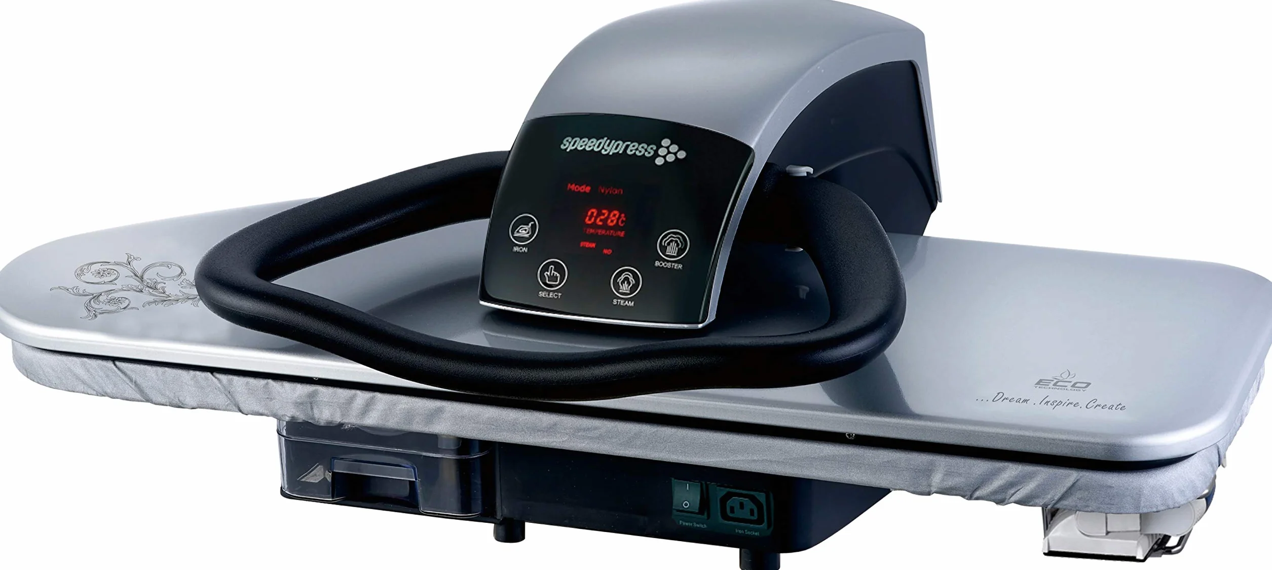 Speedypress Prensa de Planchado a Vapor 91HD Plata Resistente Profesional 91cm (Accesorio de Plancha / Hierro Gratis, Filtro de Agua Antiescala, Cubierta de Repuesto y Fieltro de Espuma)