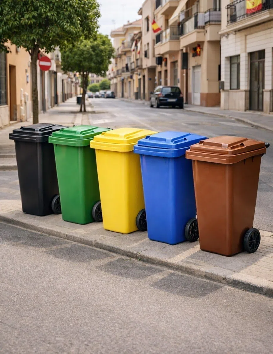 JARDIN202 - Contenedor de Basura Reciclables de Colores con Ruedas 240L | 240 L (Negro)