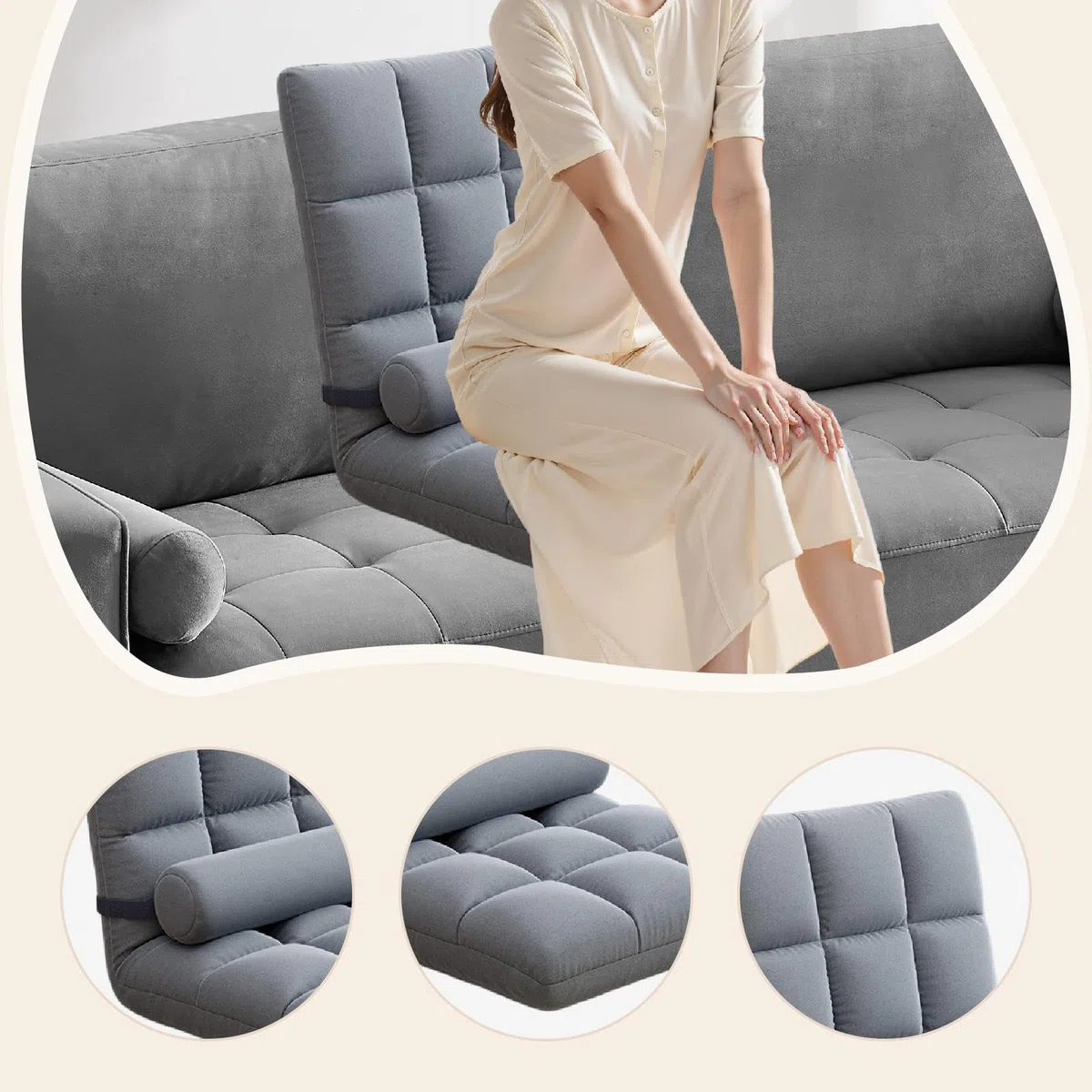 rockible Silla de Suelo con Respaldo, sofá reclinable, Suave y Transpirable, para Dormitorio, Sala de Estar Infantil, Cama Plegable, Silla para Juegos de Suelo, Gris