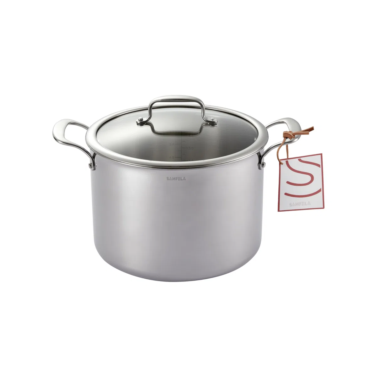 Olla de acero inoxidable SANFELA de 8 l/24 cm con tapa de cristal, utensilios de cocina de acero inoxidable de 5 capas, compatible con inducción