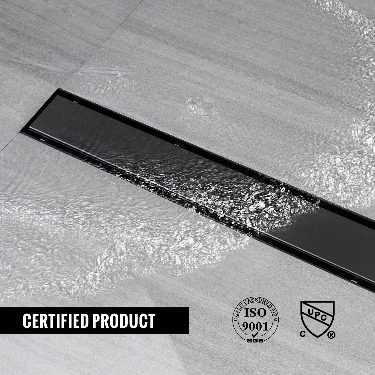 Canaleta Ducha 70cm, Negro 2 en 1 Sumidero Ducha con 360° Sifón Dispositivo Desodorante y Filtro de Pelo