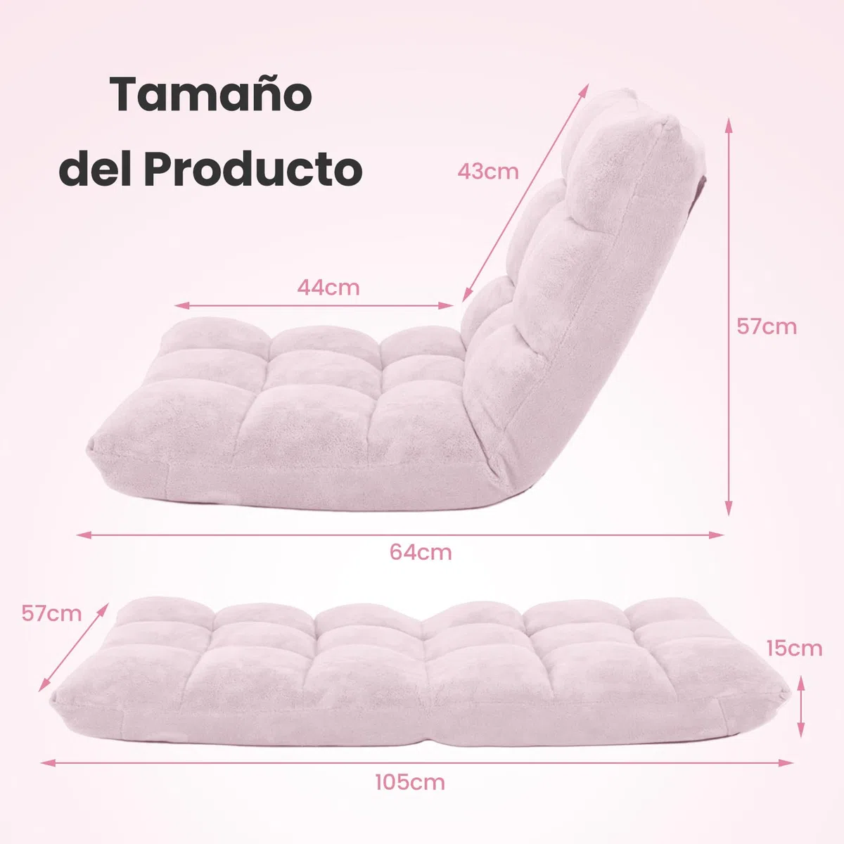 COSTWAY Sofá Suelo, Silla de Suelo Individual, Respaldo Ajustable en 14 Posiciones, Sofá Perezoso con Esponja Gruesa y Tela de Terciopelo, Silla Plegable de Meditación y de Lectura (Rosado Claro)