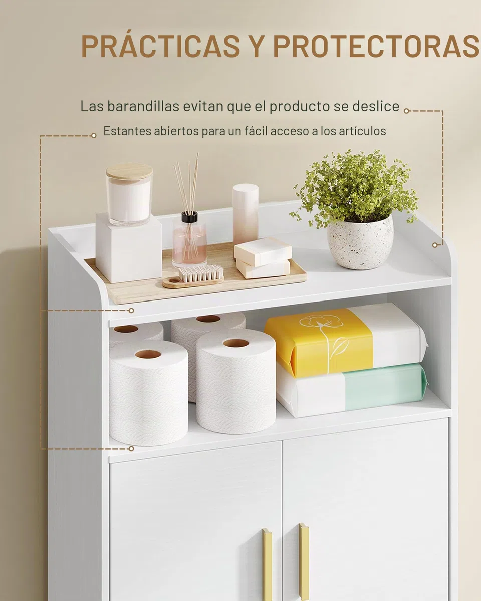Hzuaneri Armario de Baño, Armario de Almacenamiento, 2 Puertas de Mueble y 1 Espacio Abierto, Estantes Ajustables, Baño de Casa, Sala de Estar, Estudio, Dormitorio, 30 x 60 x 120 cm, Blanco SC45613G
