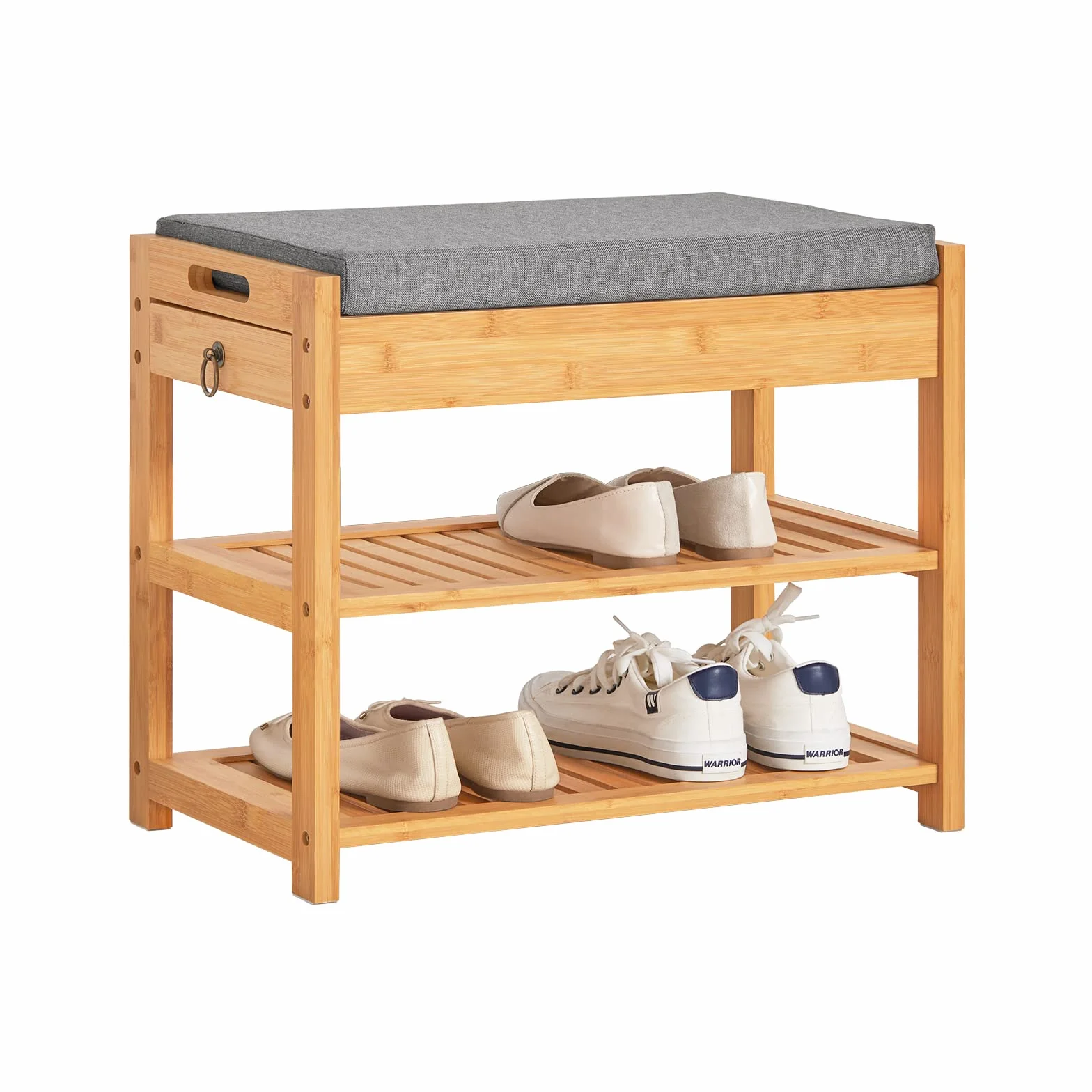 SoBuy Zapatero con Asiento y Cajón - Banco Zapatero Entrada Recibidor con Estantes de Almacenaje - Banco Madera Compacto para Dormitorio o Pasillo - 50x30x46 cm, Soporta 150 kg, Modelo FSR49-N